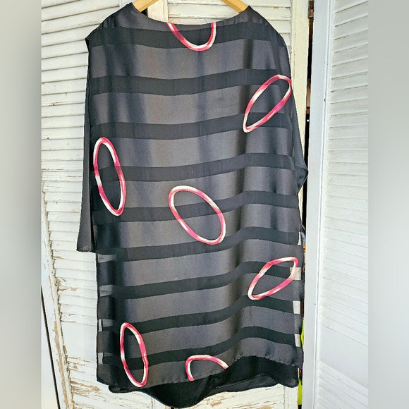 Vintage 90s sheer paneled ring print dress L - Picture 6 of 9